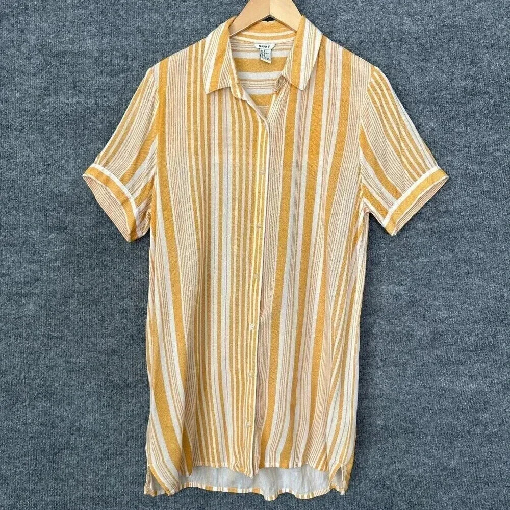 Forever 21 Tunic Shirt Womens Small Yellow Stripe Loose Fit Summer Breezy‎ Top